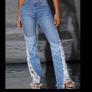 EASTER SALE !!!! SHEIN SXY Zipper Fly Ripped Flare Leg Jeans